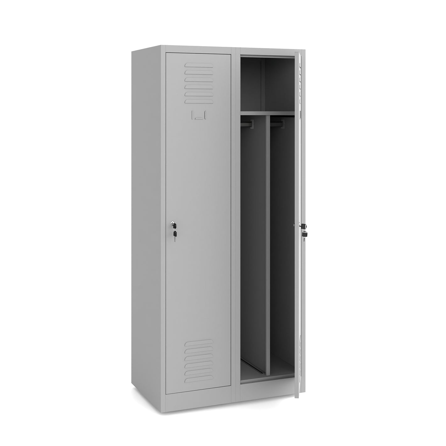 Szafa metalowa BHP socjalna jasno szara 180×80×50cm 2‑szafkowa zamykana ubraniowa wentylowana