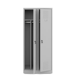 Szafa metalowa BHP socjalna jasno szara 180×80×50cm 2‑szafkowa zamykana ubraniowa wentylowana