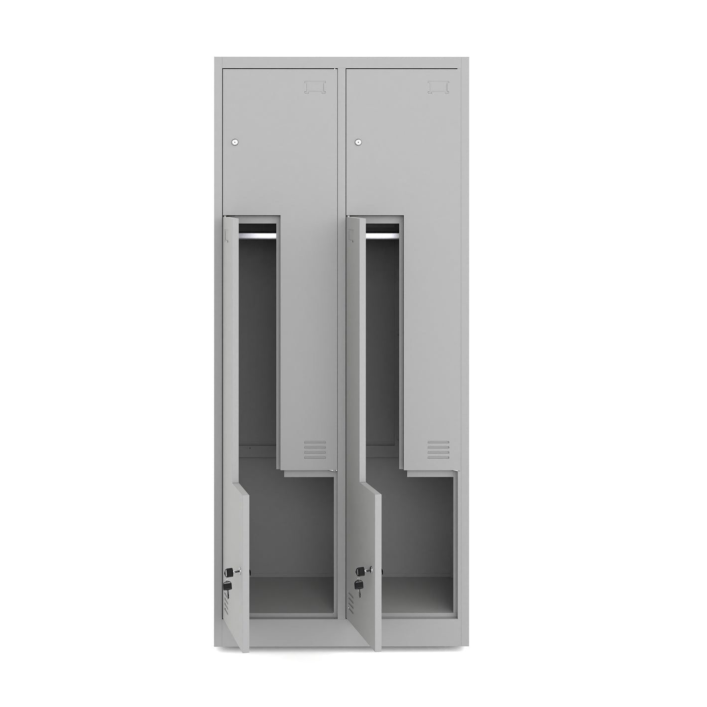 Szafka metalowa BHP odzieżowa jasno szara 185x80×45cm 4-komorowa wentylowana zamykana na klucz