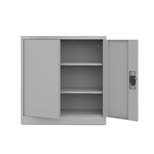 Szafka metalowa niska dwudrzwiowa jasno szara 90x90x40cm z półkami na dokumenty i segregatory