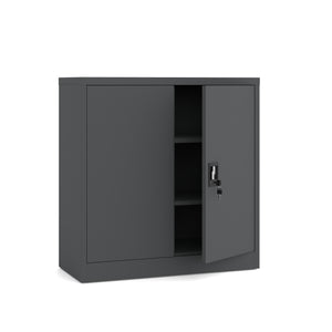Szafka metalowa niska dwudrzwiowa antracytowa 90x90x40cm z półkami na dokumenty i segregatory
