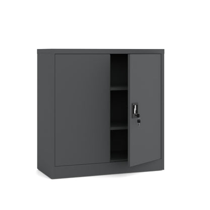Szafka metalowa niska dwudrzwiowa antracytowa 90x90x40cm z półkami na dokumenty i segregatory