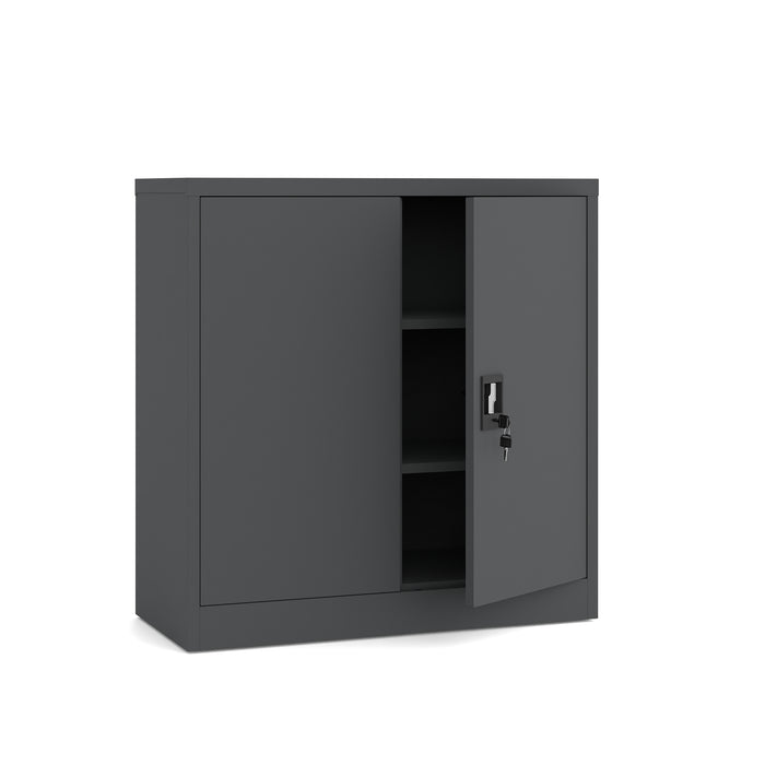 Szafka metalowa niska dwudrzwiowa antracytowa 90x90x40cm z półkami na dokumenty i segregatory