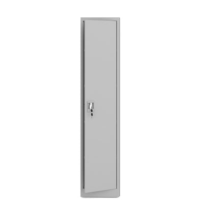 Szafa metalowa wąska jasno szara 185×40×45cm z półkami na dokumenty i segregatory z zamkiem
