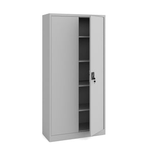 Szafa metalowa dwudrzwiowa jasno szara 185x90×40cm z półkami na dokumenty i segregatory z zamkiem