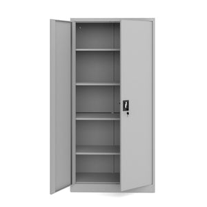 Szafa metalowa dwudrzwiowa jasno szara 185x90×40cm z półkami na dokumenty i segregatory z zamkiem