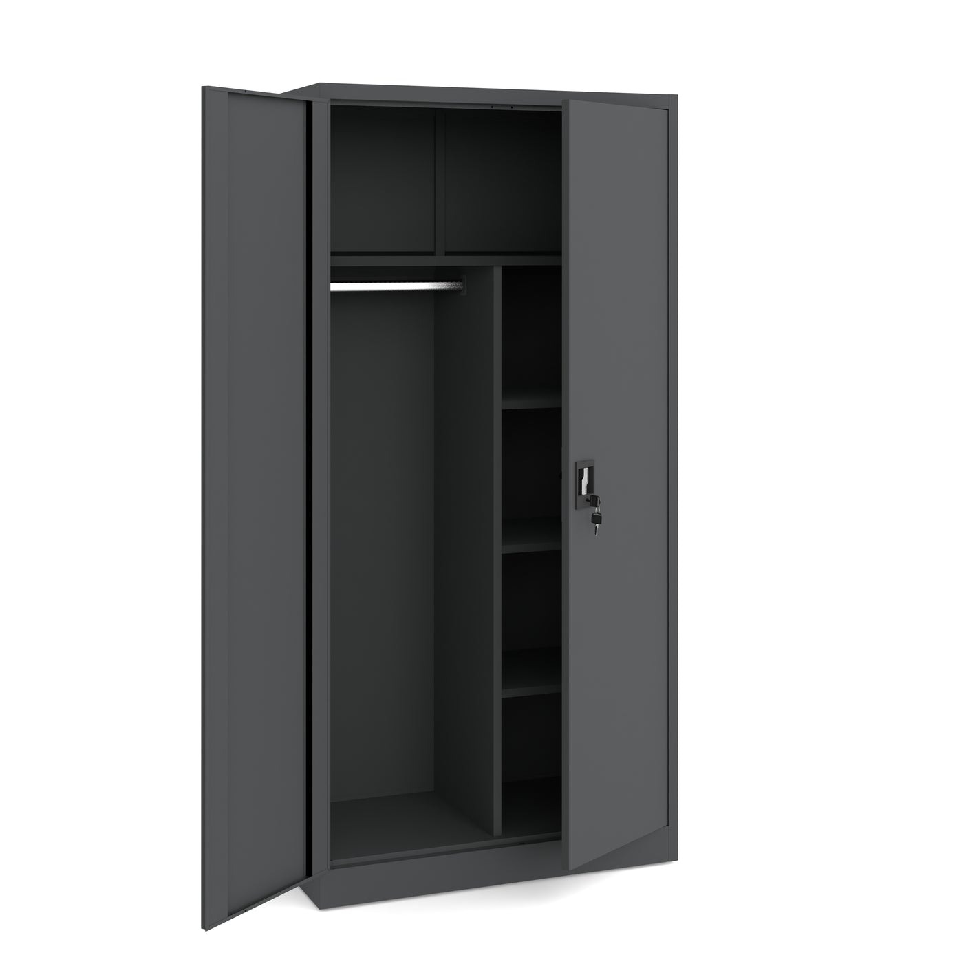 Szafa metalowa socjalna antracytowa 185x90x45cm z półkami na dokumenty i drążkiem na ubrania