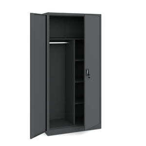 Szafa metalowa socjalna antracytowa 185x90x45cm z półkami na dokumenty i drążkiem na ubrania
