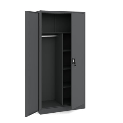 Szafa metalowa socjalna antracytowa 185x90x45cm z półkami na dokumenty i drążkiem na ubrania