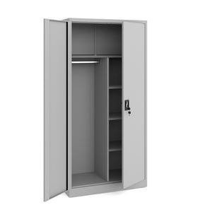 Szafa metalowa socjalna jasno szara 185x90x45cm z półkami na dokumenty i drążkiem na ubrania